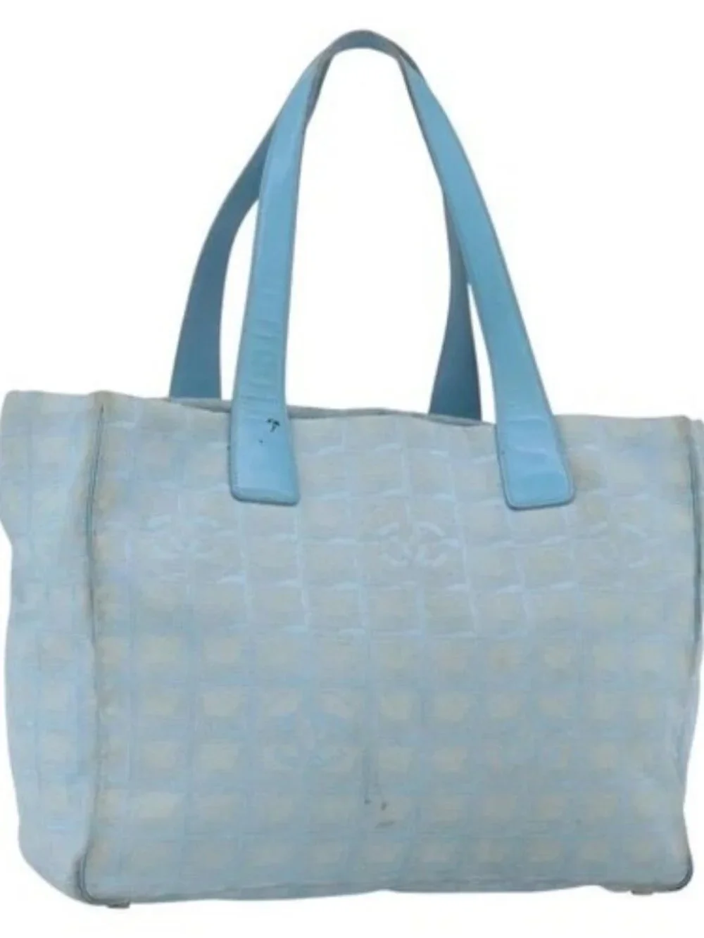 CHANEL New Travel Line Tote Bag Nylon Blue Silver CC Auth bs32461